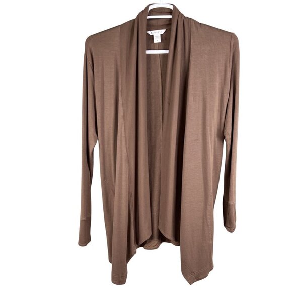 Athleta Womens M Open Front Long Cardigan Waterfall Soft Pockets Thumbholes Cozy - Picture 3 of 16